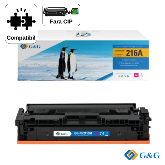 Cartus toner compatibil G&G Magenta W2413A 216A, fara cip, pentru HP Color LaserJet Pro MFP M182n, 850 pagini - Papet