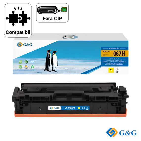 Cartus toner compatibil G&G Yellow CRG‑067Y, fara cip, pentru Canon i‑Sensys MF655Cdw, 1.250 pagini - Papet