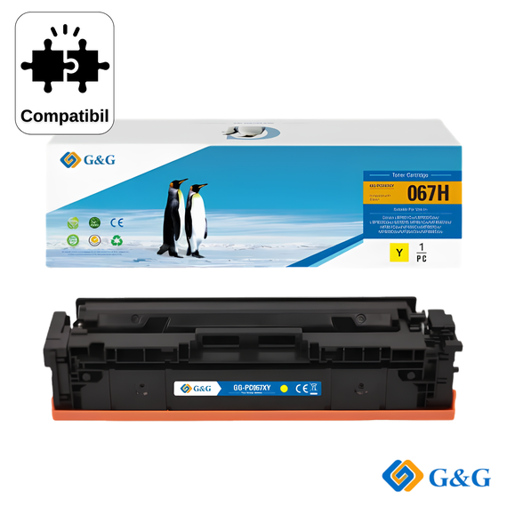Cartus toner compatibil G&G Yellow CRG‑067Y, pentru Canon i‑Sensys MF655Cdw, 1.250 pagini - Papet