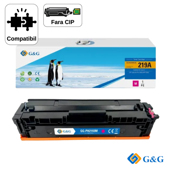 Cartus toner compatibil G&G Magenta W2193A 219A, fara cip, pentru HP Color LaserJet Pro MFP 3302fdw, 1.200 pagini - Papet