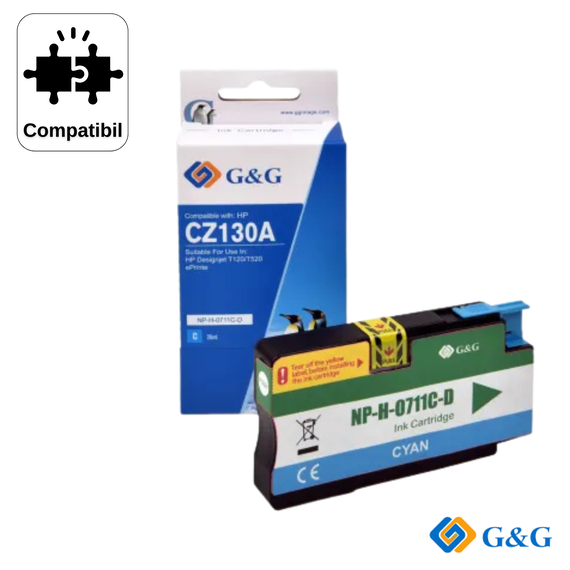 Cartus compatibil G&G Cyan 711 CZ130A, pentru HP DesignJet T120, 29 ml - Papet