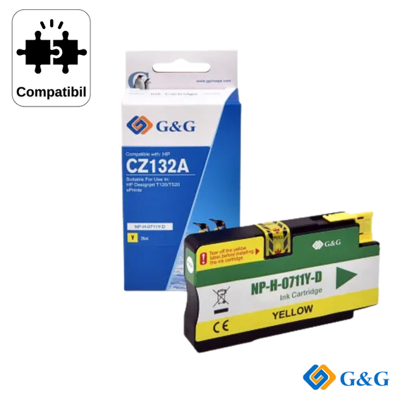 Cartus compatibil G&G Yellow 711 CZ132A, pentru HP DesignJet T120, 29 ml - Papet