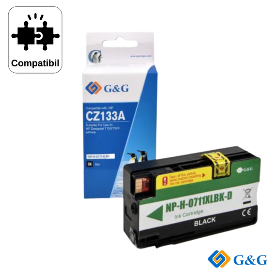 Cartus compatibil G&G Black 711 CZ133A, pentru HP DesignJet T120, 80 ml - Papet