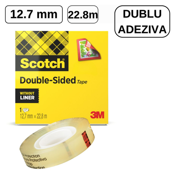 Banda dublu adeziva, 12.7 mm x 22.8 m, SCOTCH Double Sided 3M - Papet