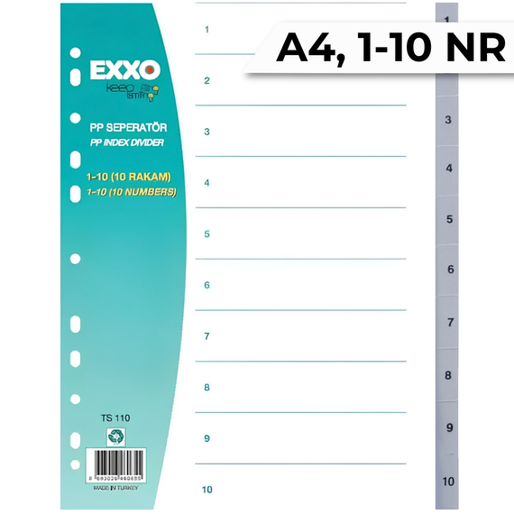 Separatoare plastic A4, numere de la 1-10, EXXO - Papet