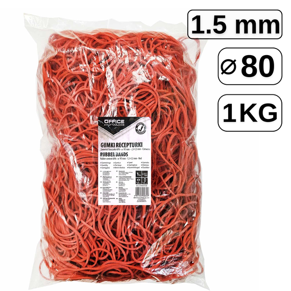 Elastice pentru bani, D 80 mm x 1.5 mm, 1 Kg, OFFICE PRODUCT, rosu - Papet