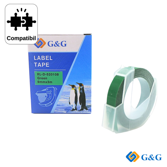 Banda 3D compatibila G&G Green RL-D-520108, pentru Dymo Omega, 9 mm x 3 m - Papet