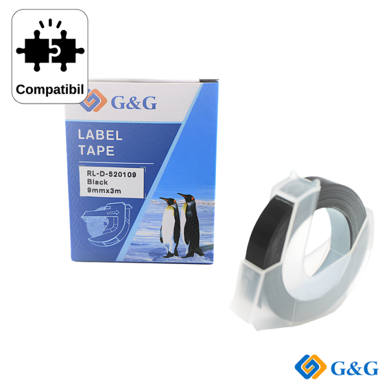 Banda 3D compatibila G&G Black RL-D-520109, pentru Dymo Omega, 9 mm x 3 m - Papet