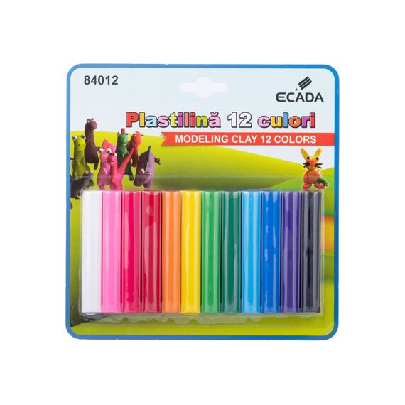 Plastilina ECADA, 12 culori/set, 180 g - Papet