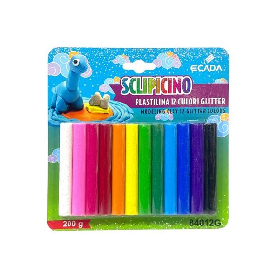 Plastilina ECADA Glitter, 12 culori/set, 200 g - Papet