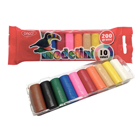 Plastilina DACO Modelini, 10 culori/set, 200 g - Papet