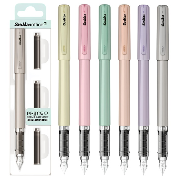 Stilou Scrikss Primeo cu 3 rezerve pe blister, penita M, ALEGE CULOAREA: Gri - Papet