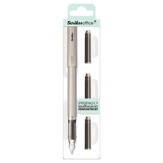Stilou Scrikss Primeo cu 3 rezerve pe blister, penita M, ALEGE CULOAREA: Gri - 2Papet