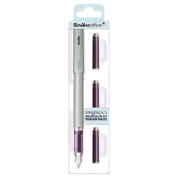 Stilou Scrikss Primeo cu 3 rezerve pe blister, penita M, ALEGE CULOAREA: Mint - 2Papet