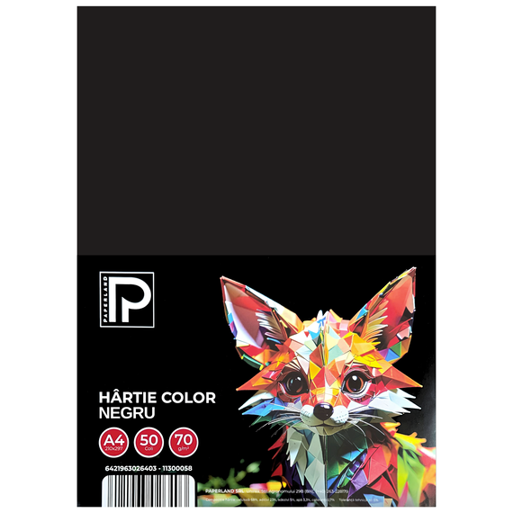 Hartie colorata A4, PAPERLAND, 70 g/mp, 50coli/top, ALEGE CULOAREA: Negru - 2Papet