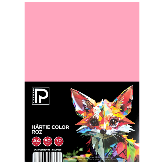 Hartie colorata A4, PAPERLAND, 70 g/mp, 50coli/top, ALEGE CULOAREA: Roz - 2Papet