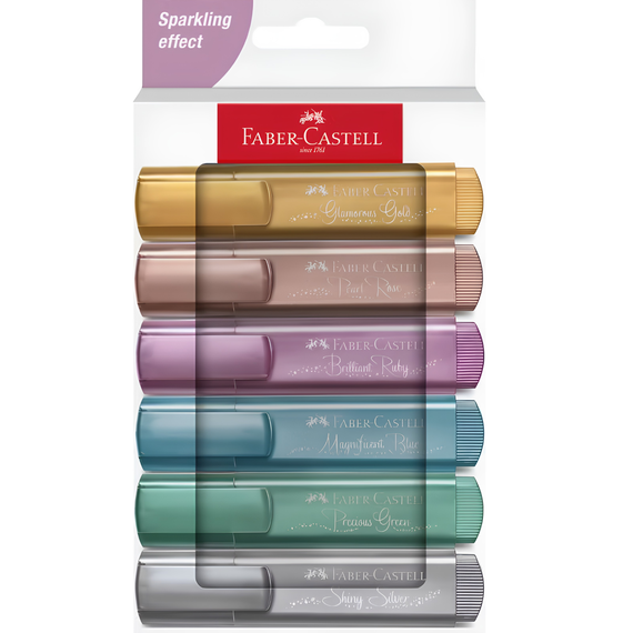 Textmarker Metallic 1546, 6 buc/set, FABER-CASTELL Sparkling - Papet