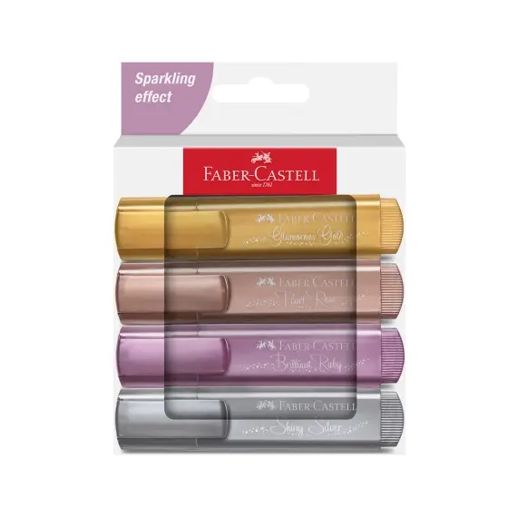 Textmarker Metallic 1546, 4 buc/set, FABER-CASTELL Sparkling - Papet