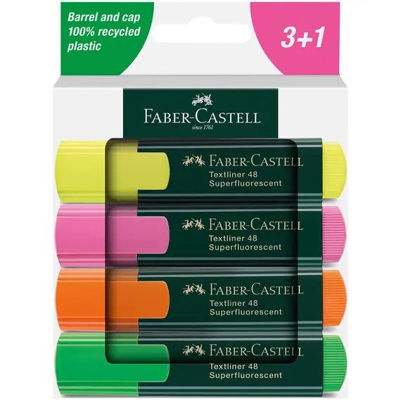 Textmarker FABER-CASTELL Superfluorescent 1548, 4 buc/set - Papet