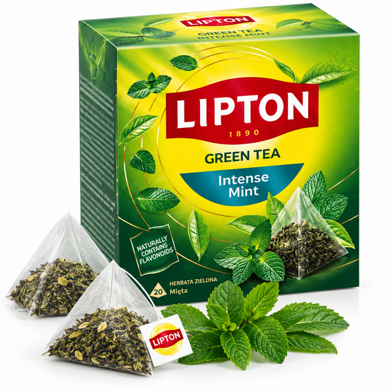 Ceai verde cu menta LIPTON 1.7g, 20 piramide/cutie - Papet