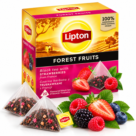 Ceai negru cu fructe de padure LIPTON 1.7g, 20 piramide/cutie - Papet