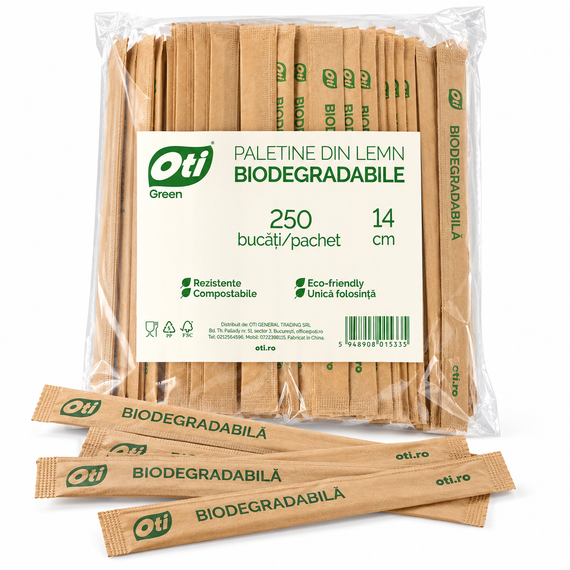 Paletine pentru cafea, biodegradabile din lemn, 250 buc/set, OTI Green - Papet