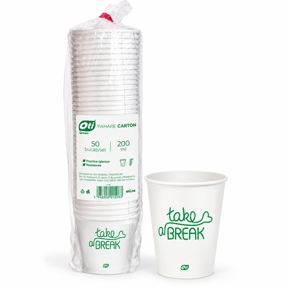Pahare carton pentru cafea 200 ml, 7 oz, 50 buc/set, OTI Green - Papet