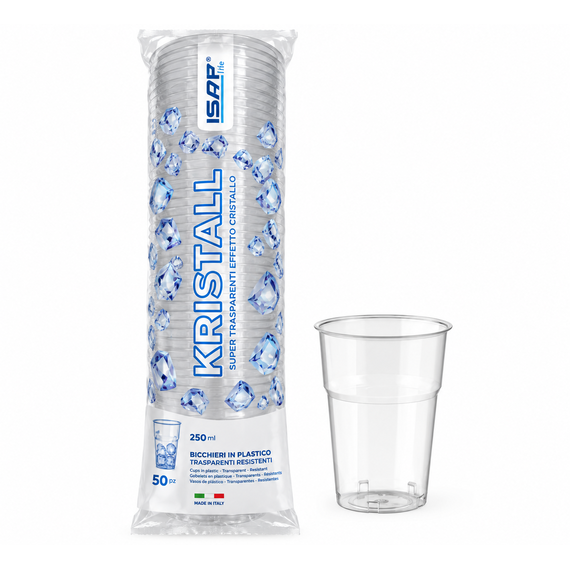 Pahare de plastic transparent 250 ml, 8 oz, 50 buc/set, ISAP Kristall - Papet