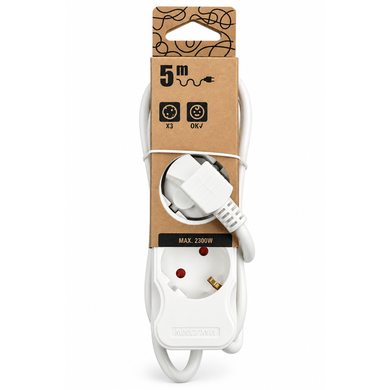 Prelungitor 5 m, 3 prize si protectie, 2300W, STROHM - Papet