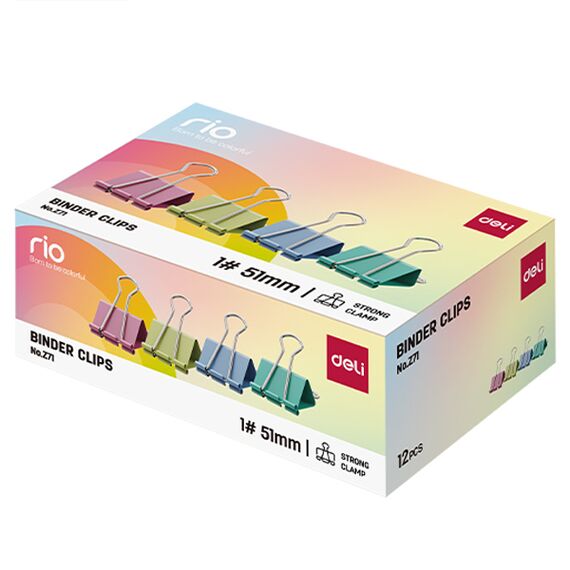 Clips color 51 mm, 12 buc/cutie, DELI Rio - 3Papet