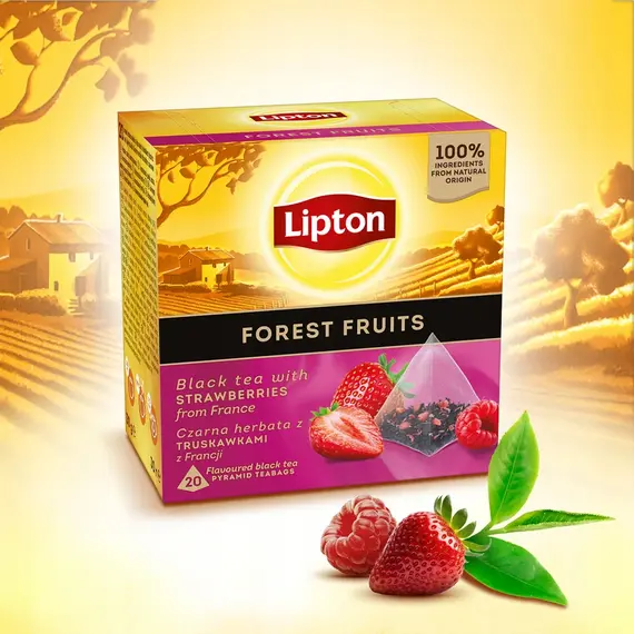 Ceai negru cu fructe de padure LIPTON 1.7g, 20 piramide/cutie - 3Papet