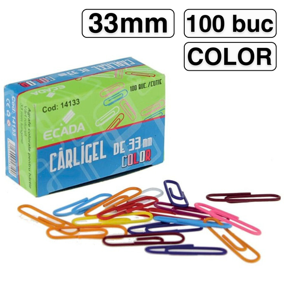 Agrafe birou colorate 33mm, 100 buc/cutie, ECADA - Papet