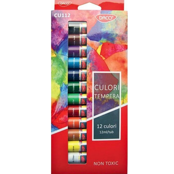 Culori tempera, tub 12 ml, 12 culori/set, DACO - Papet