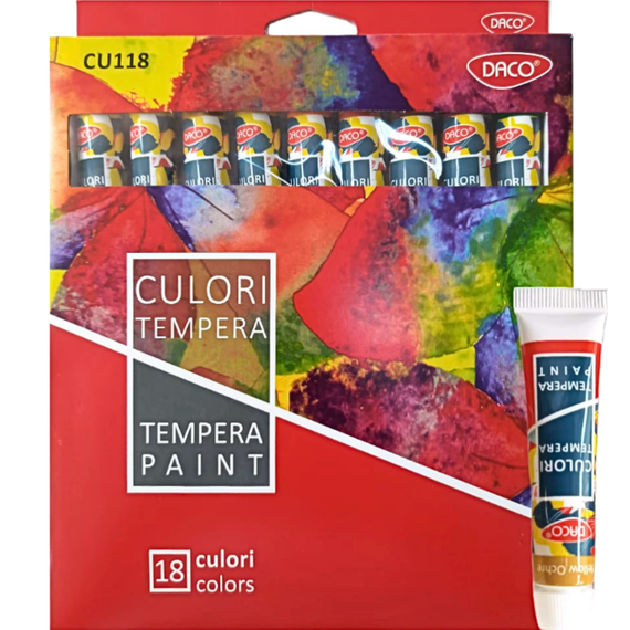 Culori tempera, tub 12 ml, 18 culori/set, DACO - Papet