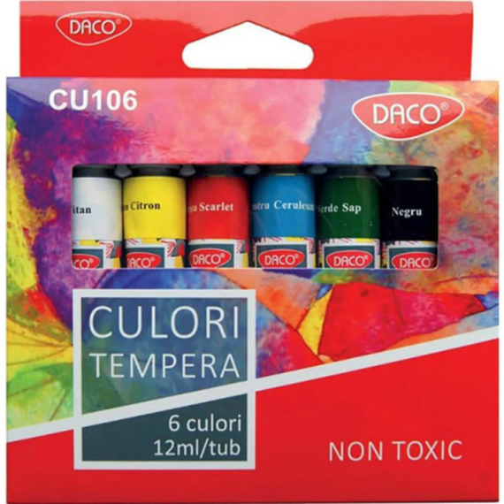 Culori tempera, tub 12 ml, 6 culori/set, DACO - Papet