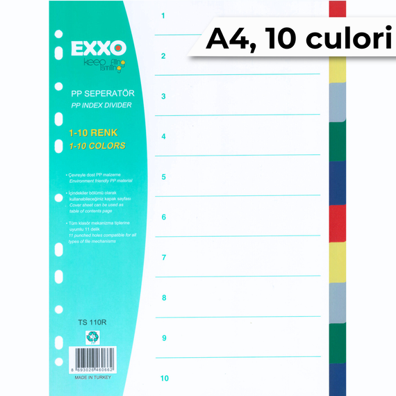 Separatoare plastic A4, 10 culori, EXXO - Papet