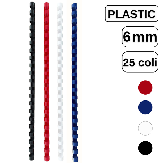 Inele din plastic pentru indosariere, 6 mm, capacitate de legare 25 coli - Papet