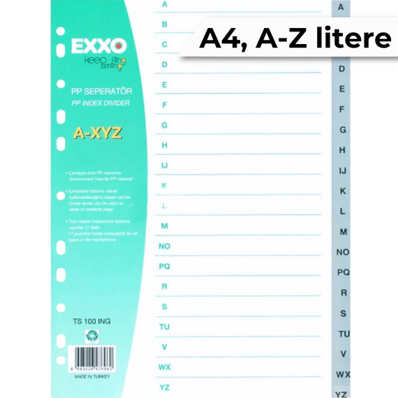 Separatoare plastic A4, litere A-Z, EXXO - Papet