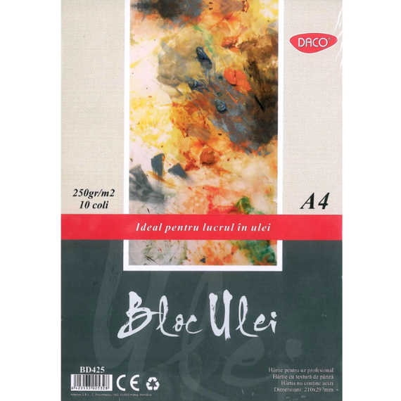 Bloc cu textura panza pentru Ulei A4, 250g/mp, 10 file, DACO - Papet