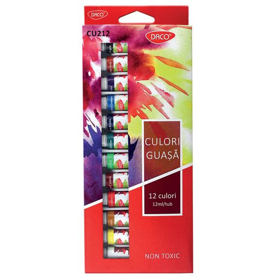 Culori guasa DACO, 12 ml, 12 culori/set - Papet