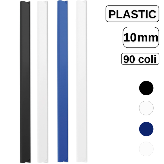 Baghete din plastic pentru legat documente, 10 mm, capacitate de legare 90 coli - Papet