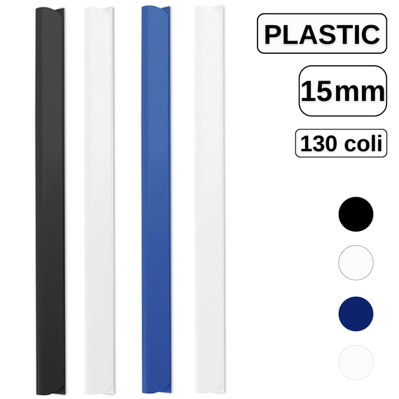 Baghete din plastic pentru legat documente, 15 mm, capacitate de legare 130 coli - Papet