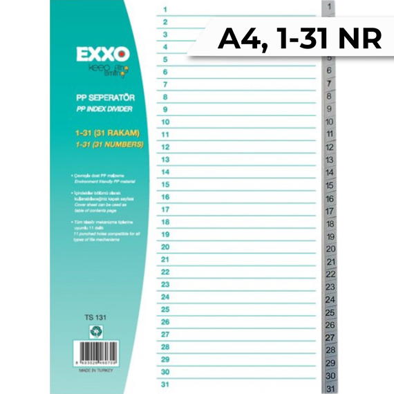 Separatoare plastic A4, numere de la 1-31, EXXO - Papet