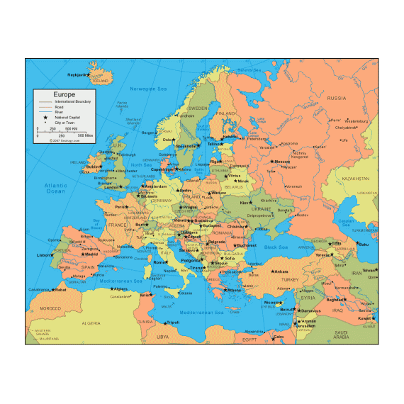 Plansa harta fizica si politica a Europei A4, fata-verso, ARHI DESIGN - Papet