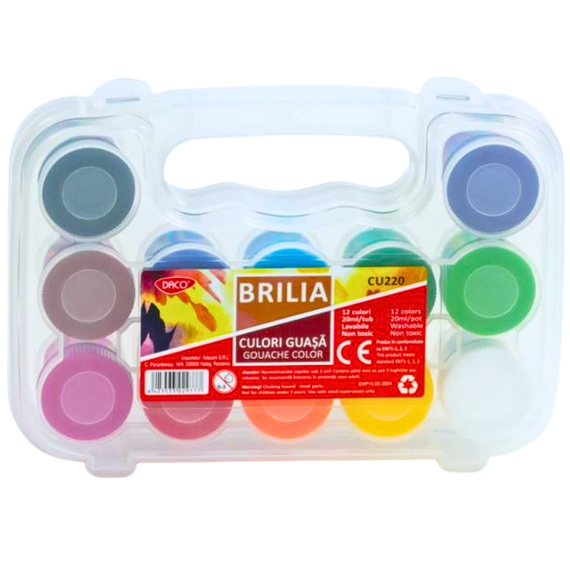 Culori guasa DACO Brilia, 20 ml, 12 culori/set - Papet