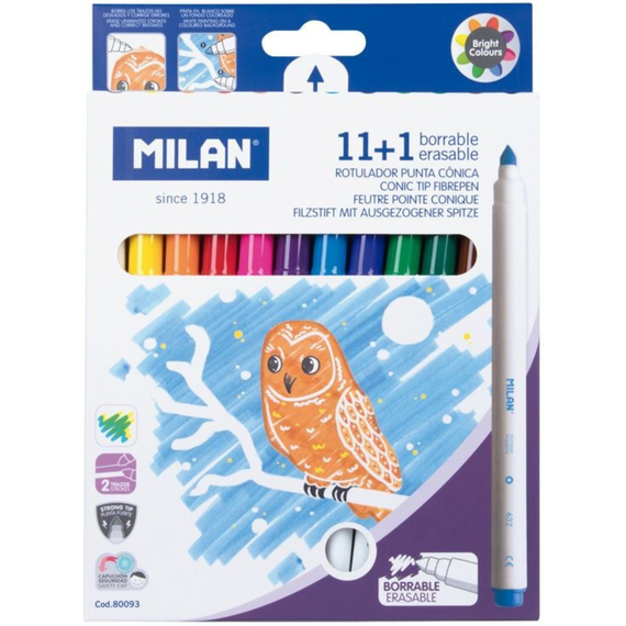 Carioci MILAN, 11 culori/set +1 care sterge - Papet