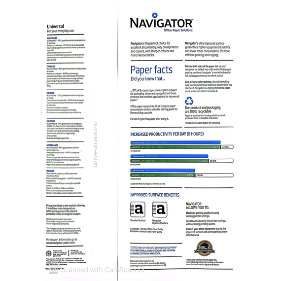 Hartie NAVIGATOR Universal, A3, 80g/mp, 500 coli/top - 2Papet