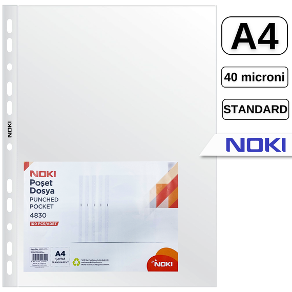 File protectie transparente, 40 microni, 100 buc/set, A4, NOKI - Papet