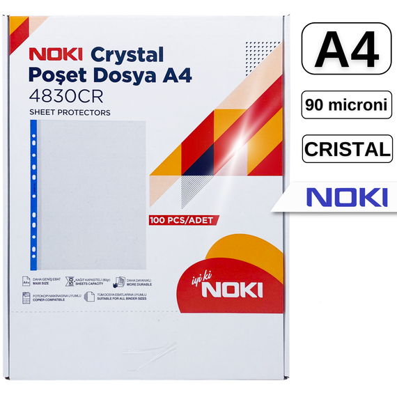 File protectie cristal, 90 microni, 100 buc/set, A4, NOKI - Papet