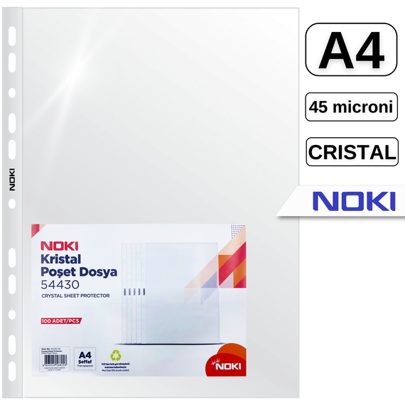 File protectie cristal, 45 microni, 100 buc/set, A4, NOKI - Papet